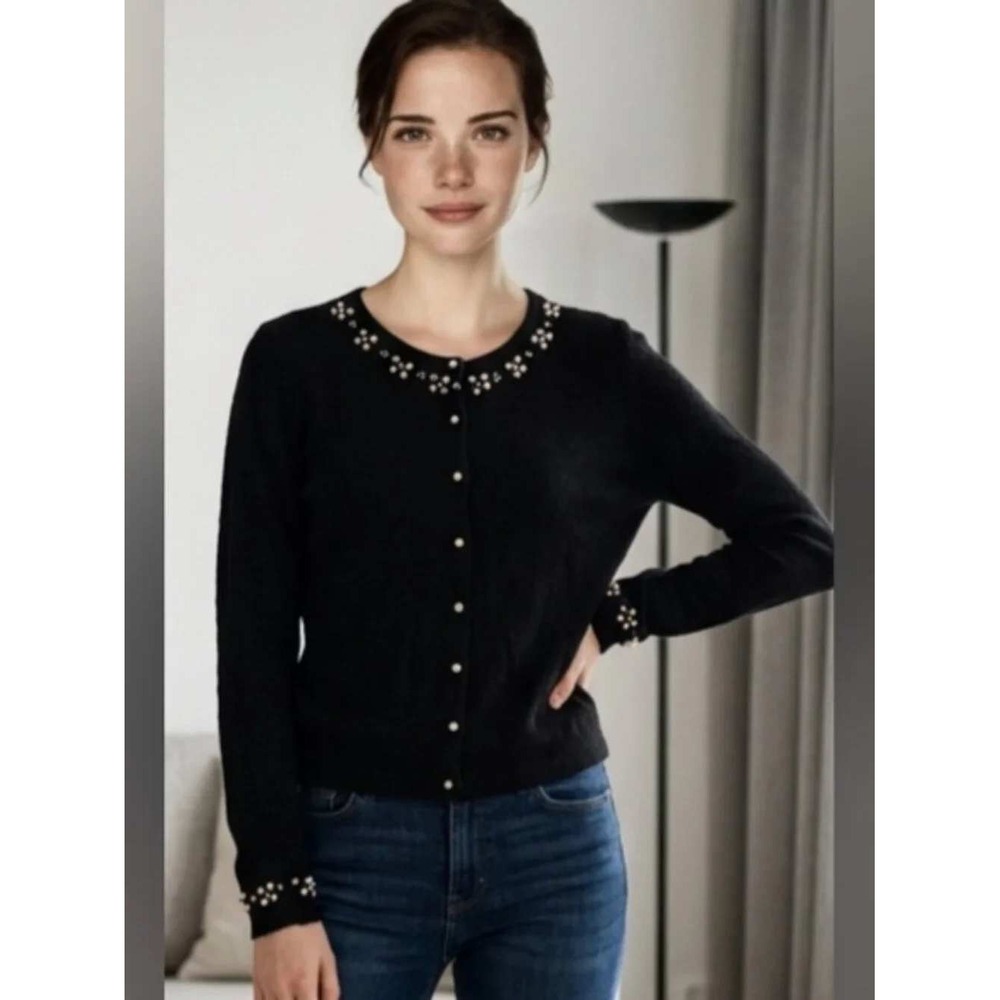 I.C.E. Black Pearl Sequin Embellished Cardigan Ramie Angora Blend Medium